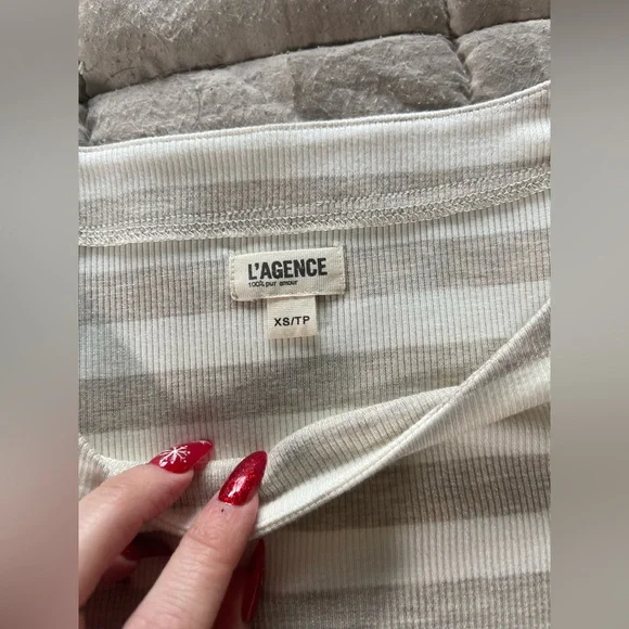 L'AGENCE Lucille Boat Neck Tee striped marble XS - Picture 4 of 7